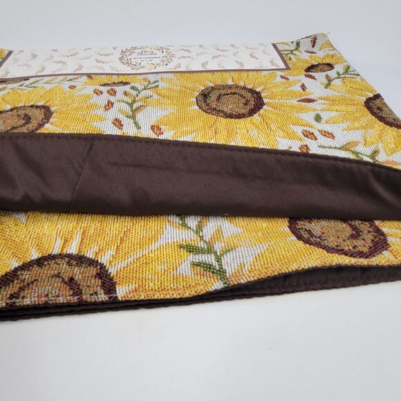 Set of 4 Yellow Sunflowers Tapestry Placemats Cotton Poly Brown Back 13" x 19" - Picture 2 of 13